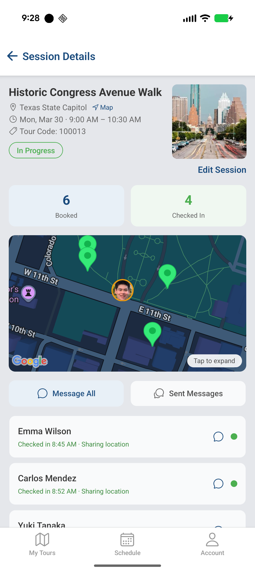 TripToe live map showing guest locations